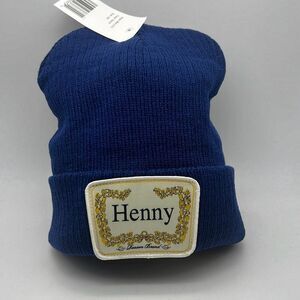 Henny Embroidered logo Patch casual cozy Acrylic Beanie  Navy blue NWT‎ unisex